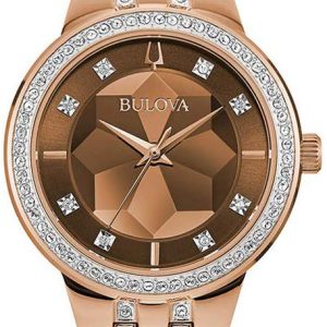 Bulova Damklocka 98L266 Crystal Brun/Roséguldstonat stål Ø32 mm