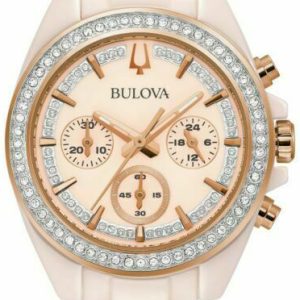 Bulova Damklocka 98L282 Crystal Roséguldstonad/Keramik Ø37 mm