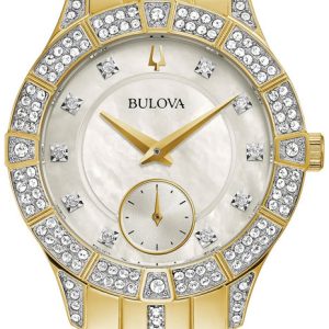 Bulova Damklocka 98L283 Vit/Gulguldtonat stål Ø30.5 mm