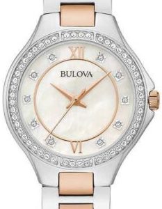 Bulova Damklocka 98L294 Crystal Vit/Roséguldstonat stål Ø30 mm