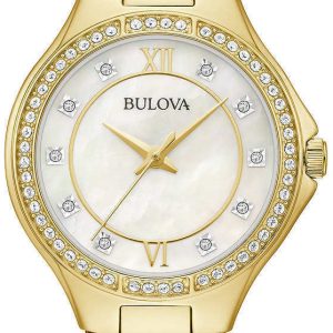 Bulova Damklocka 98L295 Crystal Vit/Gulguldtonat stål Ø30 mm