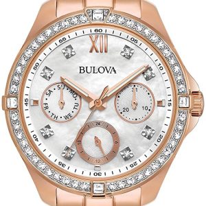 Bulova Damklocka 98N108 Crystal Vit/Roséguldstonat stål Ø35 mm