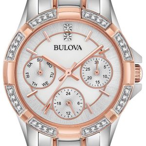 Bulova Damklocka 98N110 Vit/Roséguldstonat stål Ø32 mm