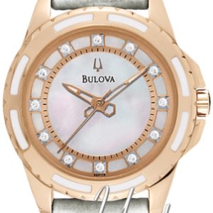 Bulova Damklocka 98P119 Diamond Vit/Läder Ø32 mm