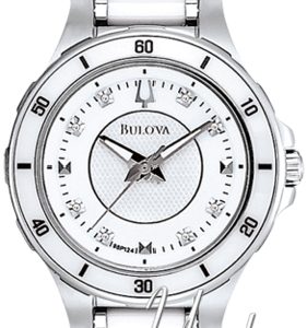 Bulova Damklocka 98P124 Diamond Vit/Keramik Ø30 mm