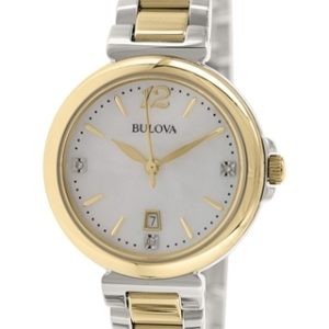 Bulova Damklocka 98P142 Diamond Vit/Gulguldtonat stål Ø30 mm