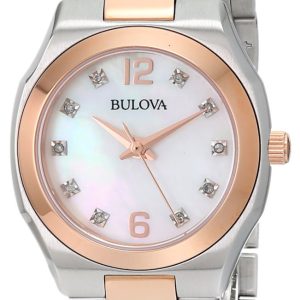 Bulova Damklocka 98P143 Diamond Vit/Roséguldstonat stål Ø26 mm