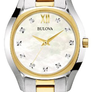 Bulova Damklocka 98P145 Diamond Vit/Gulguldtonat stål Ø32.5 mm