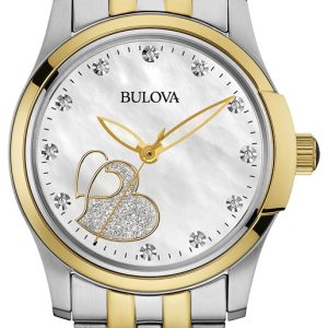 Bulova Damklocka 98P152 Vit/Gulguldtonat stål Ø33 mm