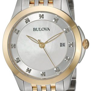 Bulova Damklocka 98P161 Diamond Vit/Gulguldtonat stål Ø36 mm