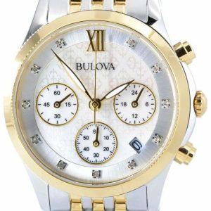 Bulova Damklocka 98P163 Diamond Vit/Gulguldtonat stål Ø30 mm