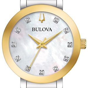 Bulova Damklocka 98P180 Diamond Vit/Gulguldtonat stål Ø30 mm