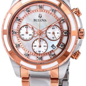 Bulova Damklocka 98P181 Diamond Vit/Roséguldstonat stål Ø34 mm