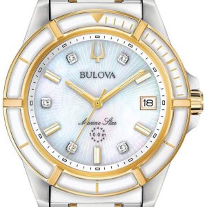 Bulova Damklocka 98P186 Marine Star Vit/Gulguldtonat stål Ø34 mm