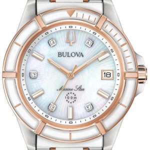 Bulova Damklocka 98P187 Marine Star Vit/Roséguldstonat stål Ø34 mm