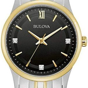 Bulova Damklocka 98P196 Diamond Svart/Gulguldtonat stål Ø30 mm