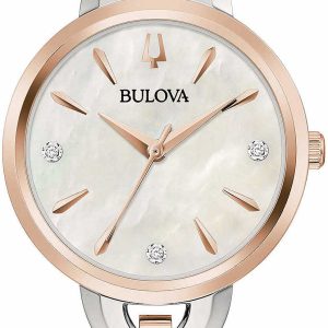 Bulova Damklocka 98P210 Sutton Vit/Roséguldstonat stål Ø28 mm