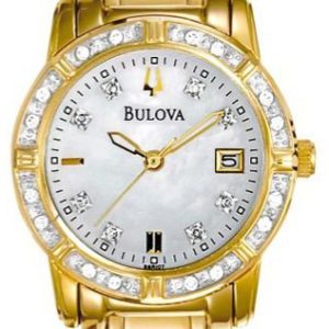 Bulova Damklocka 98R135 Diamond Vit/Gulguldtonat stål Ø26 mm