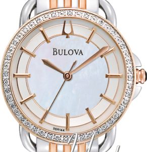 Bulova Damklocka 98R144 Diamond Vit/Roséguldstonat stål Ø30 mm