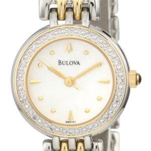 Bulova Damklocka 98R151 Diamond Vit/Gulguldtonat stål Ø24 mm