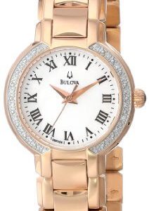 Bulova Damklocka 98R156 Diamond Vit/Roséguldstonat stål Ø28 mm