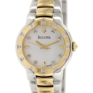 Bulova Damklocka 98R168 Diamond Vit/Gulguldtonat stål Ø28 mm