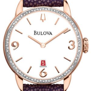 Bulova Damklocka 98R196 Vit/Läder Ø32 mm