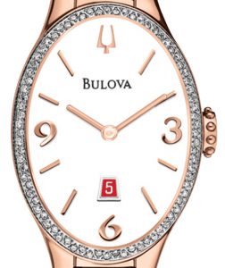 Bulova Damklocka 98R198 Diamond Vit/Läder Ø25 mm