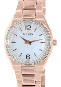 Bulova Damklocka 98R205 Diamond Vit/Roséguldstonat stål Ø26 mm