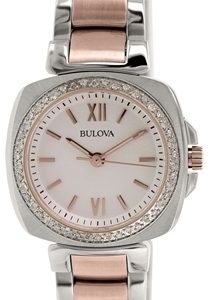 Bulova Damklocka 98R206 Diamond Vit/Roséguldstonat stål