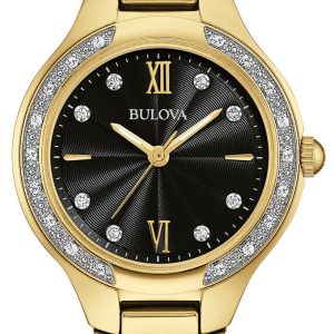 Bulova Damklocka 98R222 Diamond Svart/Gulguldtonat stål Ø28 mm