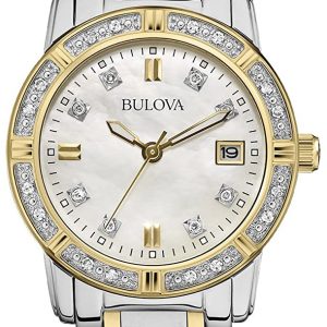 Bulova Damklocka 98R226 Diamond Vit/Gulguldtonat stål Ø30 mm