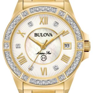 Bulova Damklocka 98R235 Vit/Gulguldtonat stål Ø32 mm