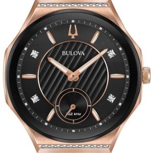 Bulova Damklocka 98R239 Diamond Svart/Gummi Ø40.5 mm