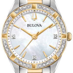 Bulova Damklocka 98R263 Diamond Vit/Gulguldtonat stål Ø32 mm