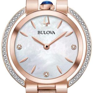 Bulova Damklocka 98R267 Diamond Vit/Läder Ø35 mm