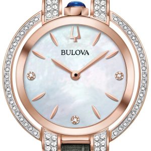 Bulova Damklocka 98R268 Diamond Vit/Läder Ø35 mm