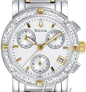 Bulova Damklocka 98R98 Diamond Vit/Gulguldtonat stål Ø29 mm