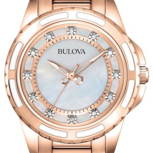 Bulova Damklocka 98S141 Diamond Vit/Roséguldstonat stål Ø32 mm