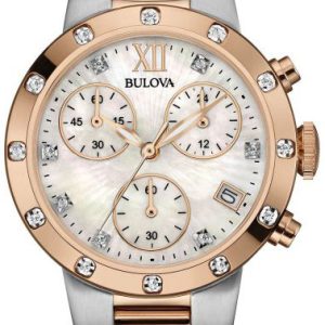 Bulova Damklocka 98W210 Diamond Vit/Roséguldstonat stål Ø29 mm