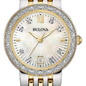 Bulova Damklocka 98W211 Diamond Vit/Gulguldtonat stål Ø26 mm