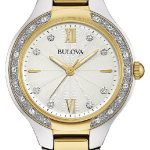 Bulova Damklocka 98W221 Diamond Vit/Gulguldtonat stål Ø28 mm