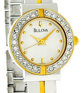 Bulova Damklocka 98X000 Crystal Vit/Gulguldtonat stål Ø20.6 mm