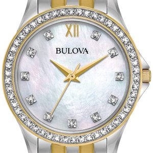 Bulova Damklocka 98X113 Vit/Gulguldtonat stål Ø34 mm