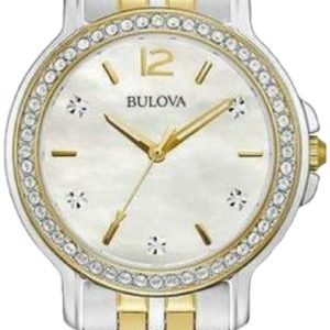 Bulova Damklocka 98X127 Crystal Vit/Gulguldtonat stål Ø34 mm