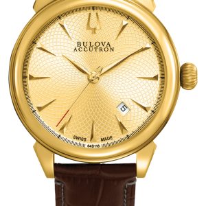 Bulova Herrklocka 64B118 Accutron Gulguldstonad/Läder Ø42 mm