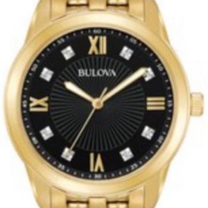 Bulova Herrklocka 97D113 Diamond Svart/Gulguldtonat stål Ø40 mm