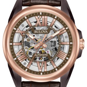 Bulova Herrklocka 98A165 Mechanical Skelettskuren/Läder Ø43 mm