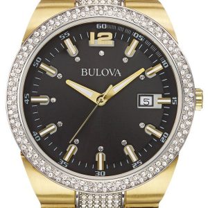 Bulova Herrklocka 98B235 Crystal Svart/Gulguldtonat stål Ø43 mm