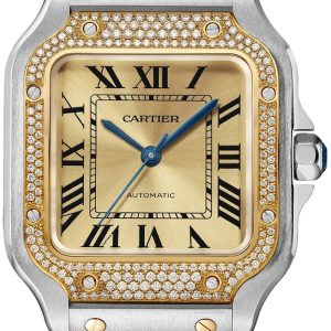 Cartier Damklocka W3SA0007 Santos De Gulguldstonad/18 karat gult guld